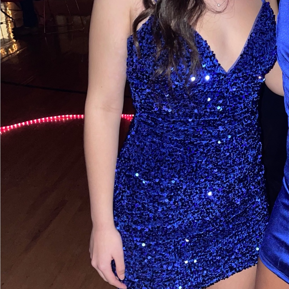Sherri Hill Blue Sequin Mini Dress